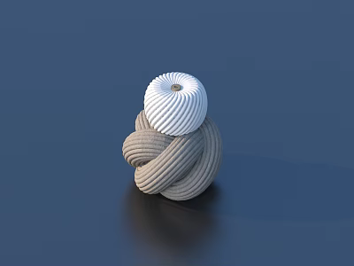 White Spiral Patterned Decorative Object Wrapped With Gray Woven Material On Dark Blue Background 3d model