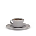 Elegant Ceramic White Cup on Ornate Patterned Saucer with Foamy Coffee 3d model