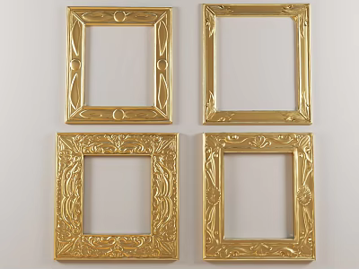Golden Picture Frames In Various Carved Styles For Home Wall Decor 3d model