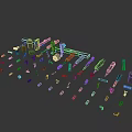 Various Black Weapon Parts Scattered on White Background