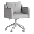 Modern Table And Chair Set With Gray Fabric Seat Brown Leather Backrest White Caster Base