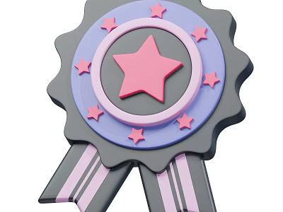 Cute Decorative Ornament Set With Pink Star Purple Circle Gray Border And Striped Ribbon 3d model