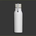 White Aluminum Insulated Water Bottle with Silver Lid and Lanyard on Dark Surface