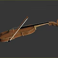 Classic Handmade Wooden Violin With Long Bow On Dark Gray Surface