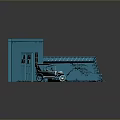 Vintage Car Parked By Blue Garage Building Structure With Detailed Miniature Design