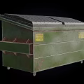Public Facility Green Waste Container with Wheels Top Lid and Yellow Labels