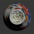 Sculpted Ceramic Vase With White Base And Colorful Floral Patterns Red Blue Yellow Flowers