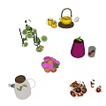 Refreshing Beverages with Lemon Ice Mint and Orange Slices in Glass Pitchers Teapots and Cups