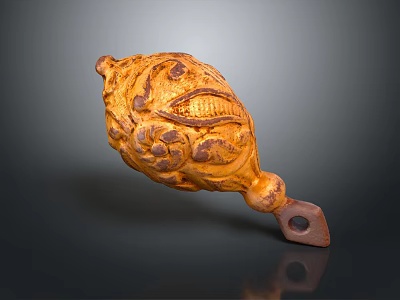 Yellow Carved Ceramic Vessel With Intricate Floral Patterns And Decorative Design 3d model