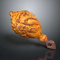 Yellow Carved Ceramic Vessel With Intricate Floral Patterns And Decorative Design