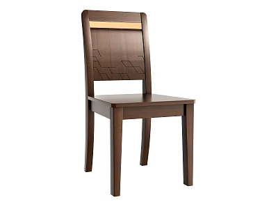 Modern Simple Style Dark Brown Wooden Dining Chair With Geometric Pattern And Light Accent Strip 3d model