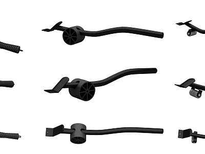 Black Mechanical Components Featuring Curved Rods Circular Bases And Clamps 3d model