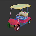 Red Electric Golf Cart With White Roof And Comfortable White Seats
