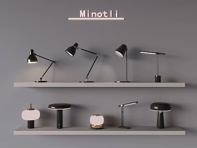 Minot Li Modern Stylish Table Lamps With Various Designs On Shelf 3d model