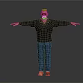 3D Male Character Model With Open Arms Black Shirt Blue Jeans And Sandals