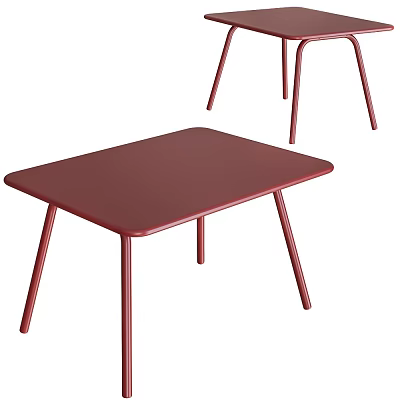 Modern Maroon Rectangular Dining Table With Slim Metal Legs Design 3d model