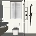 Modern Bathroom Interior With Beige Tiles Window Blinds Toilet Sink And Shower