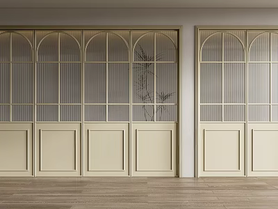 Cream Colored Double Doors With Arched Glass Panels And Solid Lower Panels 3d model