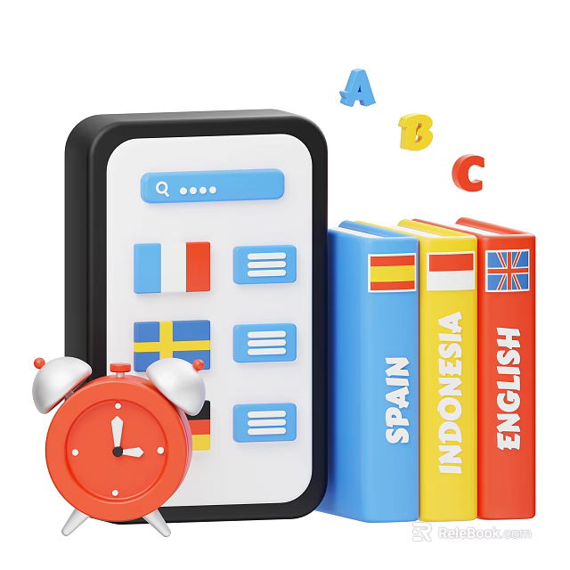 Mobile Language Learning App With ABC Letters Spain Indonesia English Books And Alarm Clock 3d model 