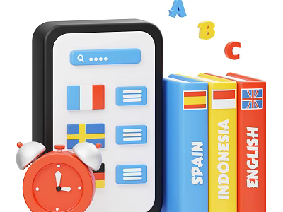 Mobile Language Learning App With ABC Letters Spain Indonesia English Books And Alarm Clock 3d model