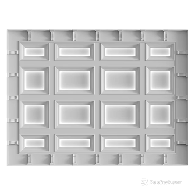 Modern Ceiling Design with Square Grid Pattern and Recessed White Panels 3d model