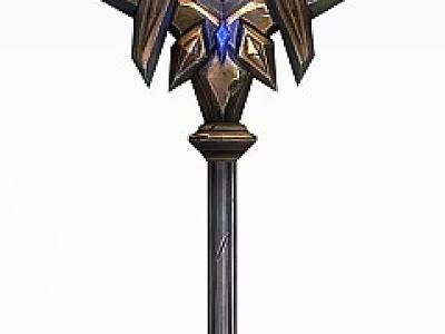 Tech Exhibition Hall Display Of Intricate Metallic Sword With Blue Gemstones And Ornate Design 3d model
