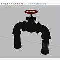 Industrial Valve And Pipe System With Red Handwheel Metal Flange Connections And Filter Strainer