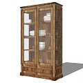 Classic Wooden Sideboard With Glass Doors Holding Plates And Bowls On Shelves