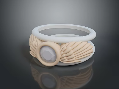 Elegant Fashion Ring With Intricate Wing Design And Central Gemstone Accent 3d model