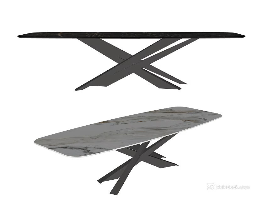 Elegant Modern Dining Table Design With Marble Tabletop And Cross Metal Legs 3d model 