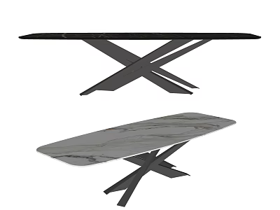 Elegant Modern Dining Table Design With Marble Tabletop And Cross Metal Legs 3d model