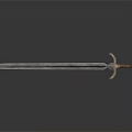 Medieval Long Sword with Textured Blade Brown Handle and Metal Hilt