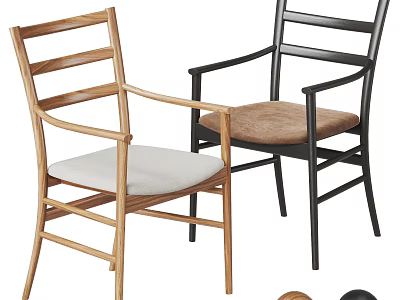 Stylish Leisure Chairs With Wooden And Black Metal Frames Light Brown Cushions 3d model