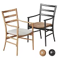 Stylish Leisure Chairs With Wooden And Black Metal Frames Light Brown Cushions