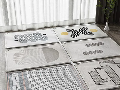 Stylish Square Rugs With Various Geometric Patterns For Modern Home Decoration 3d model