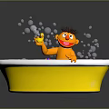 Yellow Bathtub Featuring Cartoon Character Yellow Rubber Duck Bubbles and Blue Water