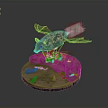 Decorative Bat Like Creature with Colorful Patterned Wings Red Eyes Rock Base and Mechanical Parts