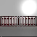 Red Railing Gate With Decorative Metal Bars And Tall Pillars Design 3d model