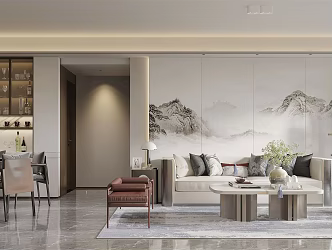 New Chinese Guest Restaurant Living Room 3d model
