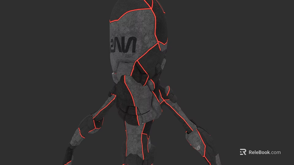 Abstract Sculpture Design 3D Model With Geometric Gray Material And Red Outlines Humanoid Form 3d model 