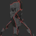 Abstract Sculpture Design 3D Model With Geometric Gray Material And Red Outlines Humanoid Form