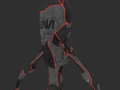Abstract Sculpture Design 3D Model With Geometric Gray Material And Red Outlines Humanoid Form 3d model