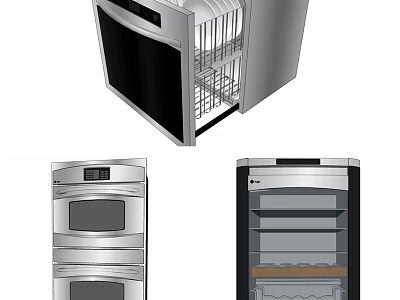 Modern Stainless Steel Kitchen Appliances Including Double Oven Wine Cooler And Dishwasher 3d model