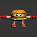Cartoon Hamburger Character With Orange Sesame Bun Lettuce Cheese Red Gloves And Shoes