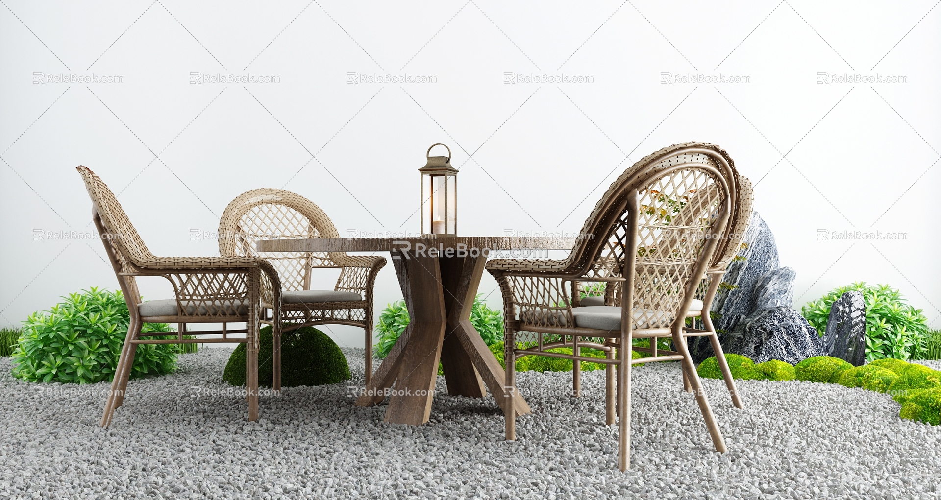 Modern Outdoor Table and Chair Courtyard Bamboo Casual Dining Table and Chair model