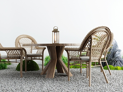 Modern Outdoor Table and Chair Courtyard Bamboo Casual Dining Table and Chair model