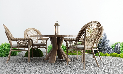 Modern Outdoor Table and Chair Courtyard Bamboo Casual Dining Table and Chair 3d model