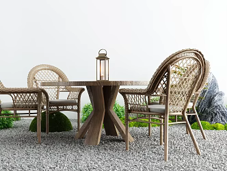 Modern Outdoor Table and Chair Courtyard Bamboo Casual Dining Table and Chair 3d model