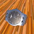 TISSOT Silver Watch With Black Dial Silver Strap On Wooden Floor Featuring Orange Brown Stripes