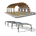 Modern Geometric Pergola Designs With Wooden Mesh Structure And Plant Decor